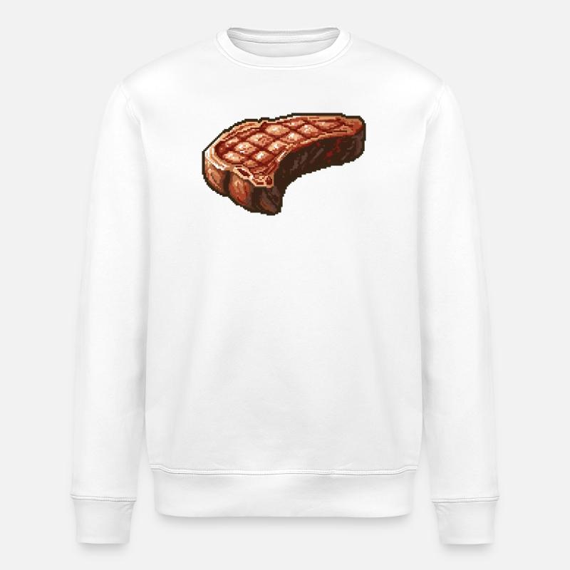 Pixel Steak Retro Grill Art - Sweat bio ROLLER Stanley/Stella Unisexe - blanc