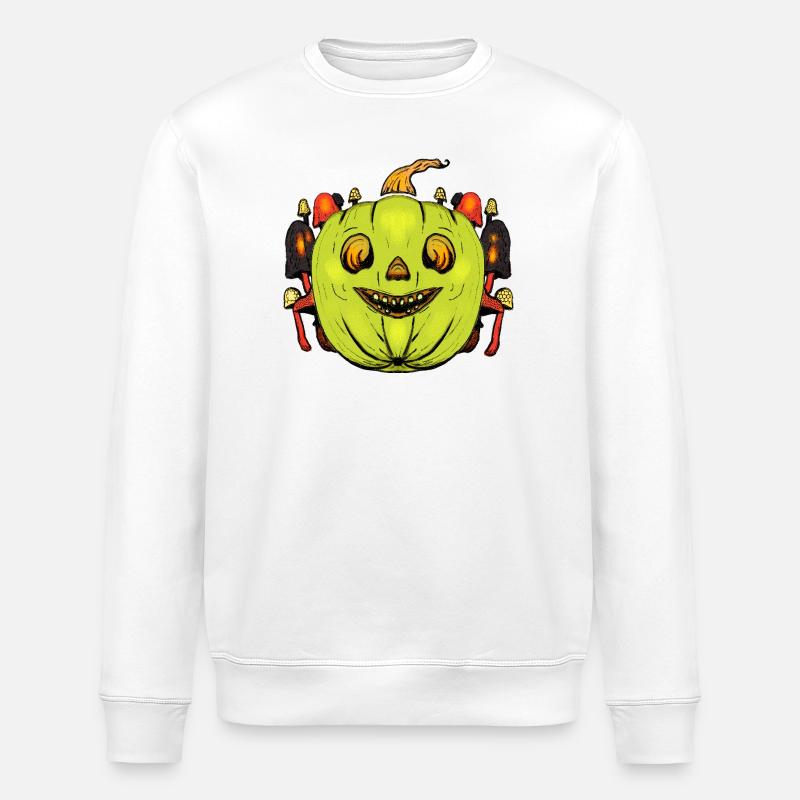Grinsender Kürbis mit Pilzrahmen - Stanley/Stella Unisex Bio-Sweatshirt ROLLER - Weiß