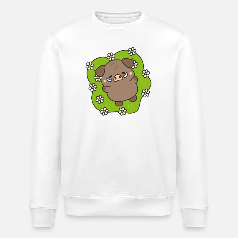 Fröhliches Schwein unter Gänseblümchen - Stanley/Stella Unisex Bio-Sweatshirt ROLLER - Weiß