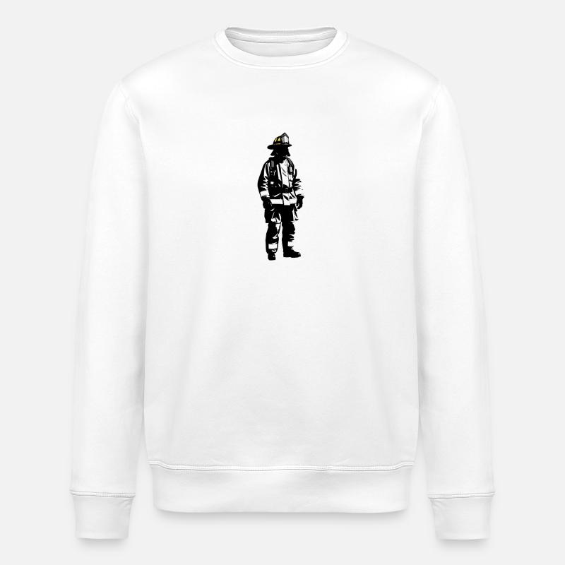 Firefighter - Cool Silhouette Logo - Stanley/Stella ROLLER Unisex Organic Sweatshirt - white