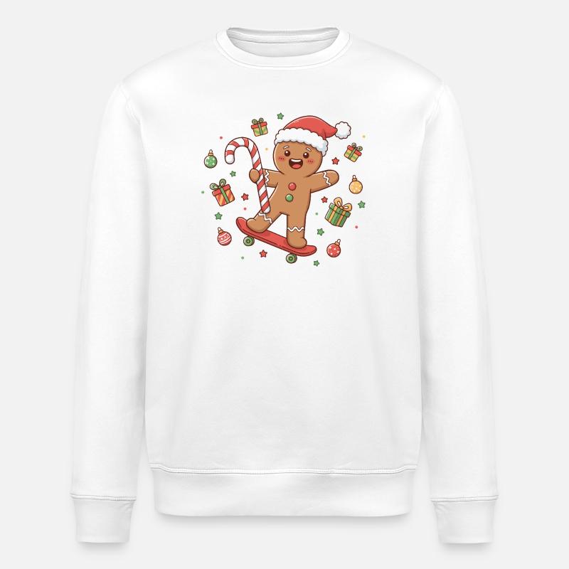 Weihnachten Skateboard Karikatur - Stanley/Stella Unisex Bio-Sweatshirt ROLLER - Weiß