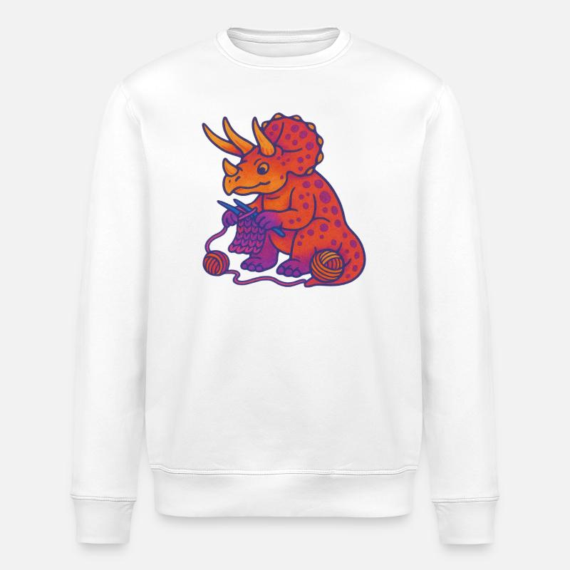Knit Dino Triceratops Neon Gradient - Stanley/Stella ROLLER Unisex Organic Sweatshirt - white