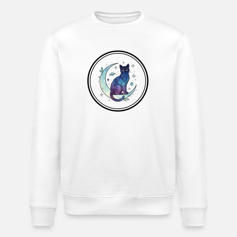 Lune Chat Galaxie Aquarelle - Sweat bio ROLLER Stanley/Stella Unisexe - blanc