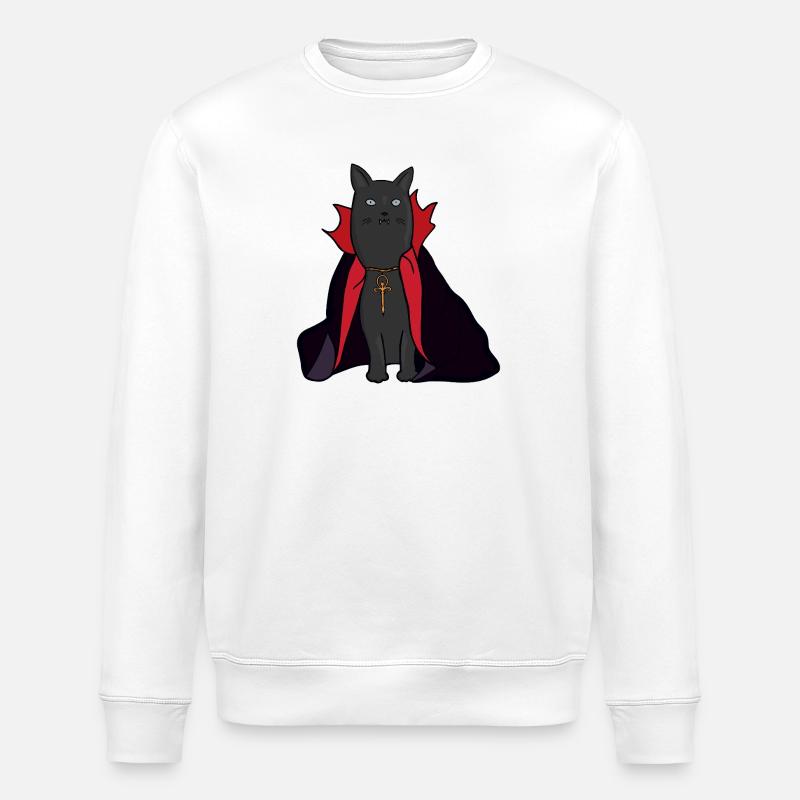 Mitternachts-Vampirkatze mit Umhang - Stanley/Stella Unisex Bio-Sweatshirt ROLLER - Weiß