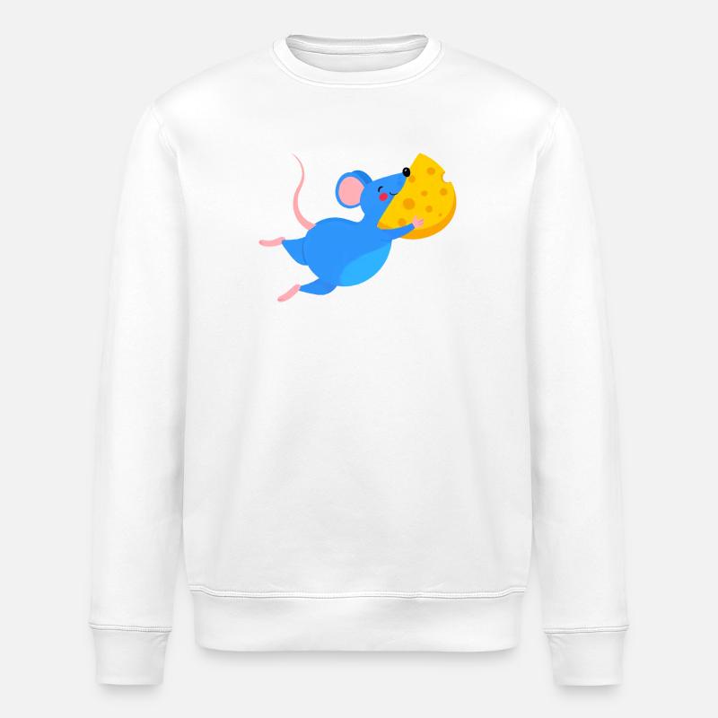 Souris bleue heureuse et fromage jaune - Sweat bio ROLLER Stanley/Stella Unisexe - blanc