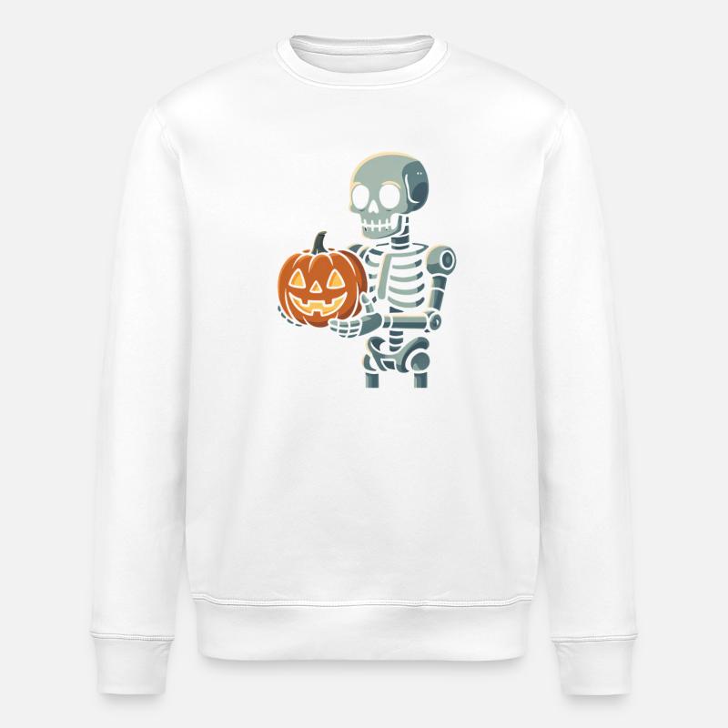 Skelett mit Halloween Kürbis - Stanley/Stella Unisex Bio-Sweatshirt ROLLER - Weiß