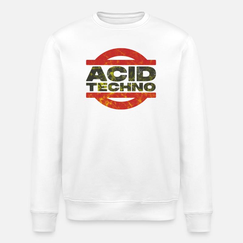 Distressed Acid Techno Logo Tee - Stanley/Stella ROLLER Unisex Organic Sweatshirt - white