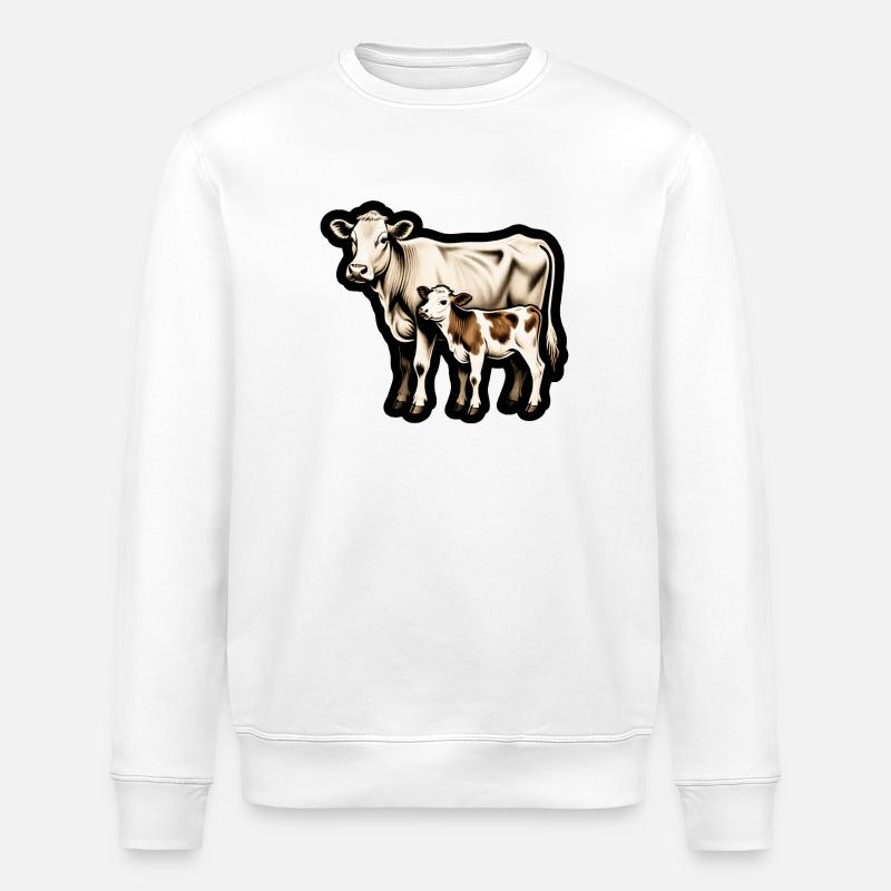 Mutterkuh mit Kalb – Retro Tierillustration - Stanley/Stella Unisex Bio-Sweatshirt ROLLER - Weiß