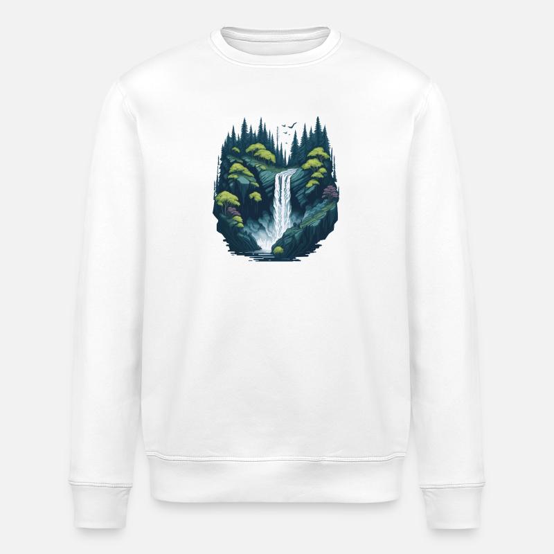 Luminous forest waterfall - Stanley/Stella ROLLER Unisex Organic Sweatshirt - white