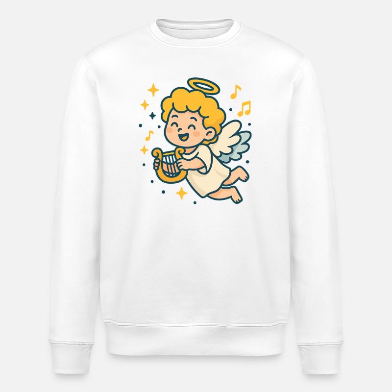 Cute Angel Playing Harp Design - Stanley/Stella Unisex Bio-Sweatshirt ROLLER - Weiß