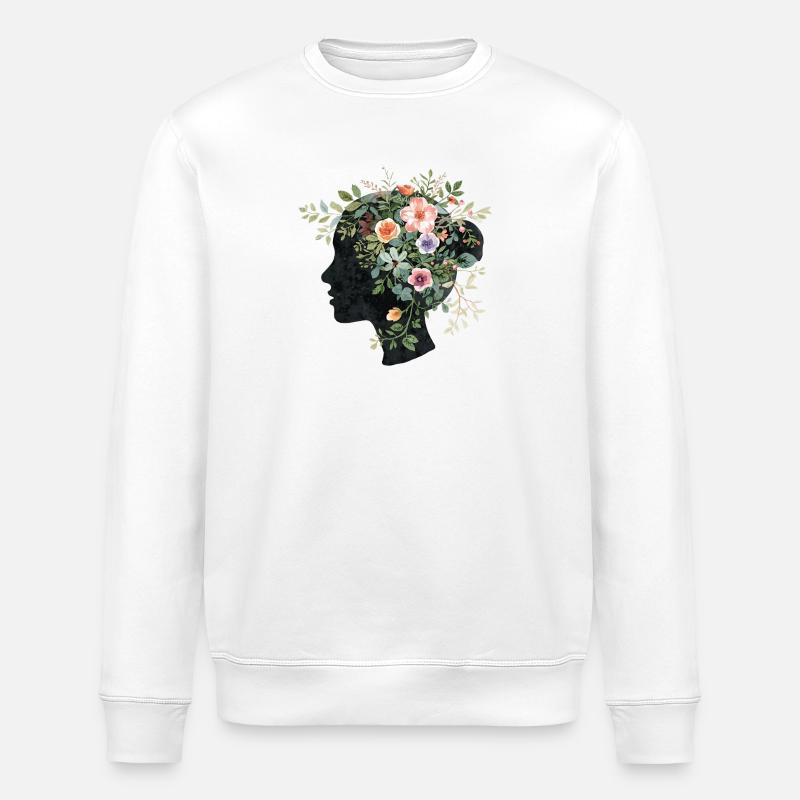 Frau Kopfsilhouette mit Blumenkranz - Stanley/Stella Unisex Bio-Sweatshirt ROLLER - Weiß