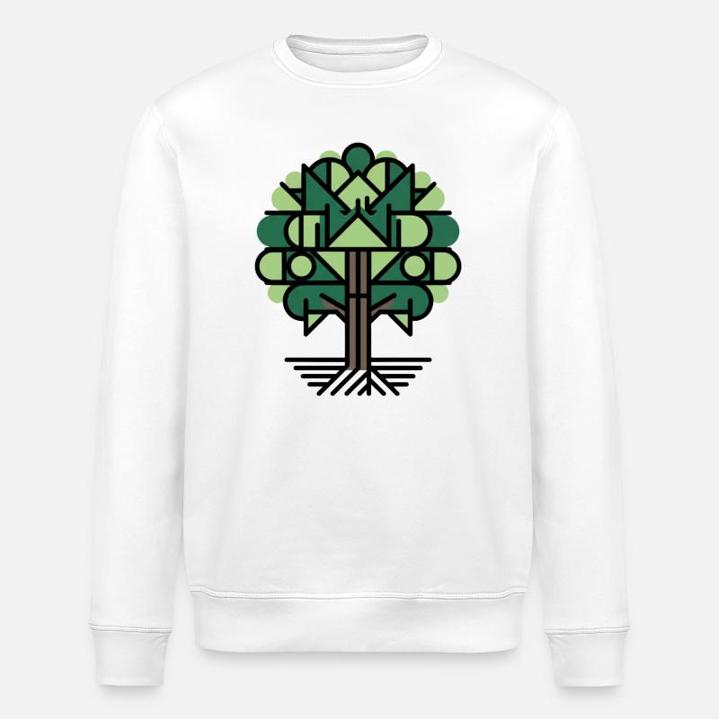 Geometric Tree Pattern Green - Stanley/Stella ROLLER Unisex Organic Sweatshirt - white