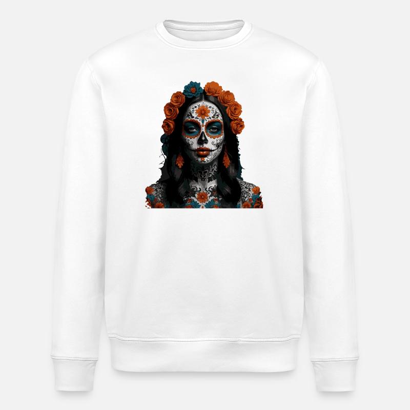 Sugar Skull Blumenkönigin - Stanley/Stella Unisex Bio-Sweatshirt ROLLER - Weiß