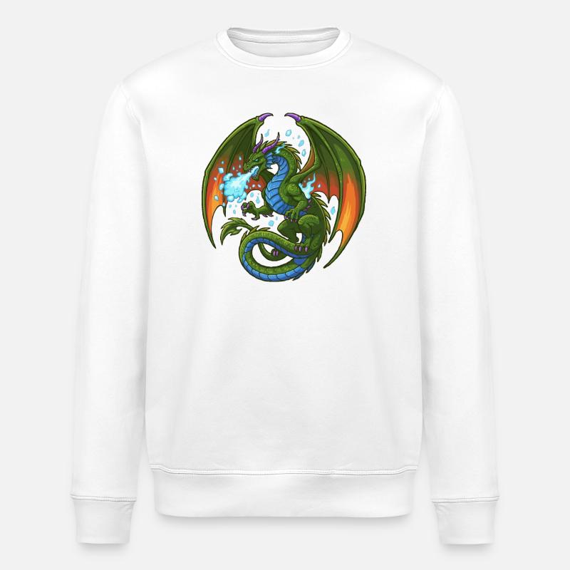Blaugrüner Drache Eisspucker - Stanley/Stella Unisex Bio-Sweatshirt ROLLER - Weiß