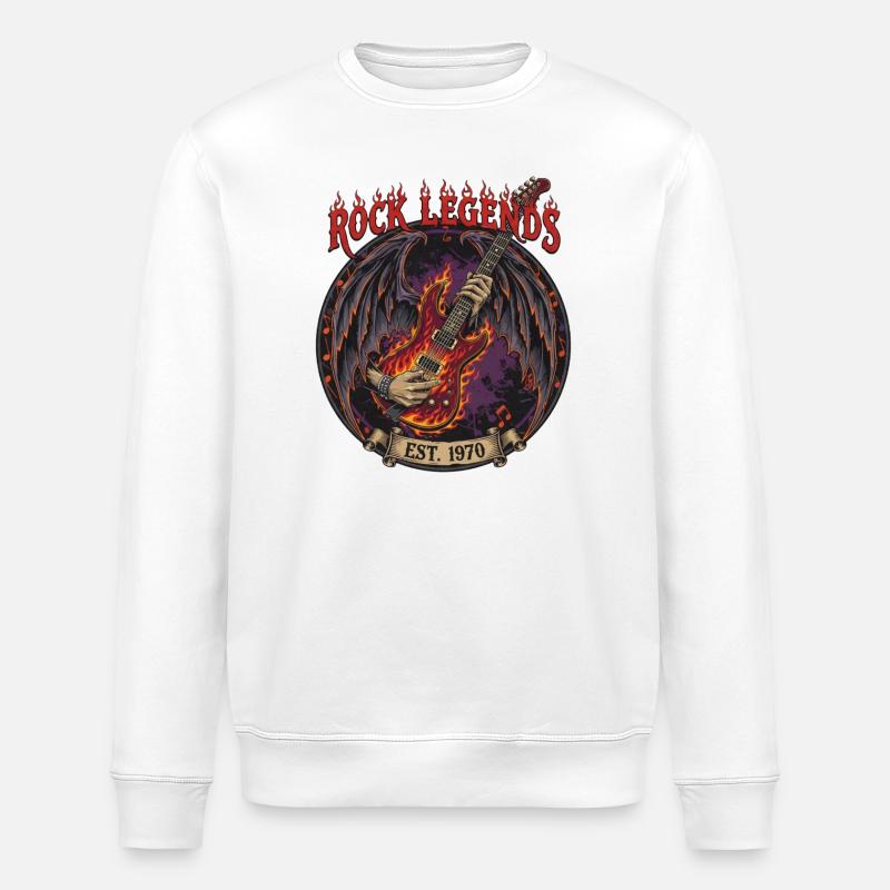 Rock Legends Fire Guitar - Stanley/Stella ROLLER Unisex Organic Sweatshirt - white