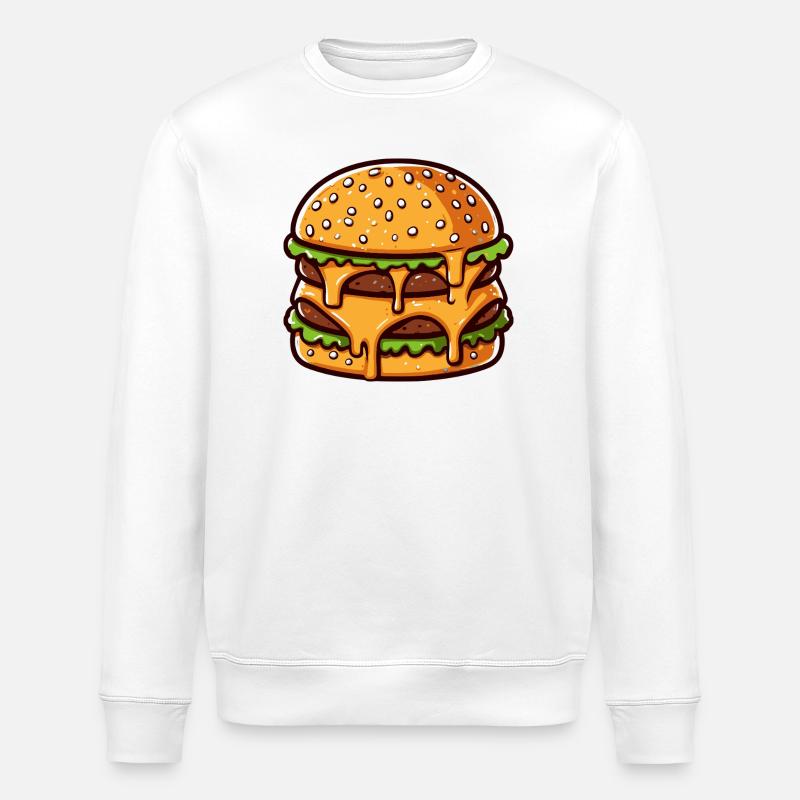 Cartoon Überquellender doppelter Käseburger - Stanley/Stella Unisex Bio-Sweatshirt ROLLER - Weiß