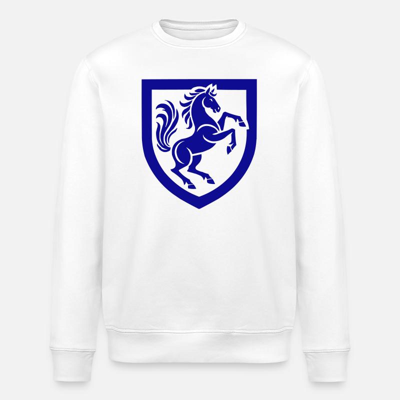 Blaues Pferdeschild Silhouette - Stanley/Stella Unisex Bio-Sweatshirt ROLLER - Weiß