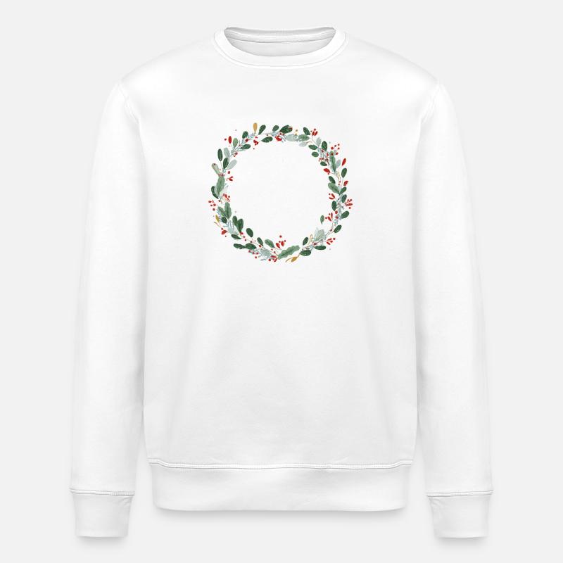 Red Green Wreath - Customizable - Stanley/Stella ROLLER Unisex Organic Sweatshirt - white