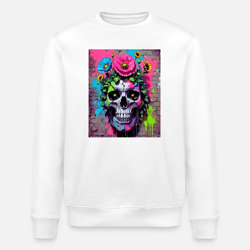fleurs de crâne - Sweat bio ROLLER Stanley/Stella Unisexe - blanc