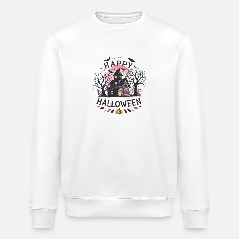 Maison hantée pastel sous lune - Sweat bio ROLLER Stanley/Stella Unisexe - blanc