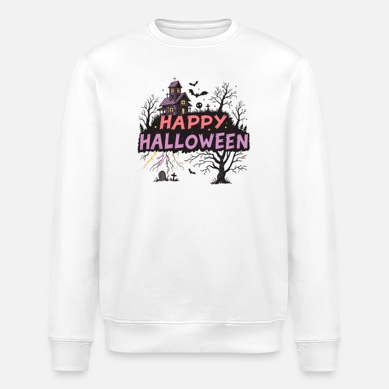 Frohes Halloween Spukhaus Pastell - Stanley/Stella Unisex Bio-Sweatshirt ROLLER - Weiß