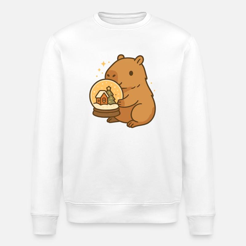 ✨ Capybara mit Schneekugel – Weihnachtszauber - Stanley/Stella Unisex Bio-Sweatshirt ROLLER - Weiß