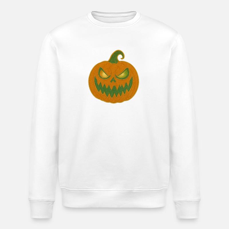 Grim Pumpkin Halloween Patch - Stanley/Stella ROLLER Unisex Organic Sweatshirt - white