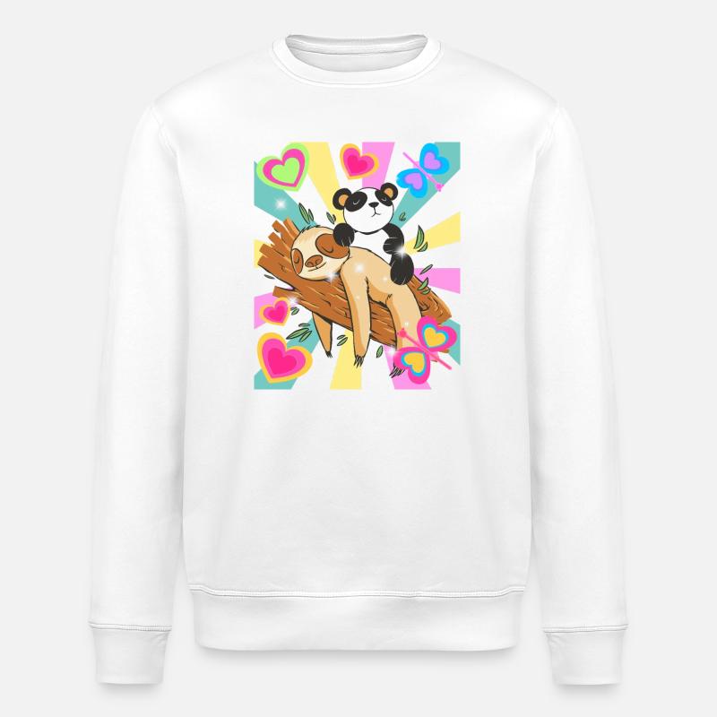 Panda ruht auf Ast mit Herzen - Stanley/Stella Unisex Bio-Sweatshirt ROLLER - Weiß