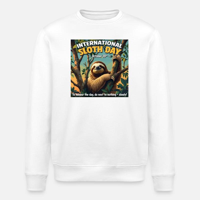International Sloth Day – October 20th - Stanley/Stella ROLLER Unisex Organic Sweatshirt - white