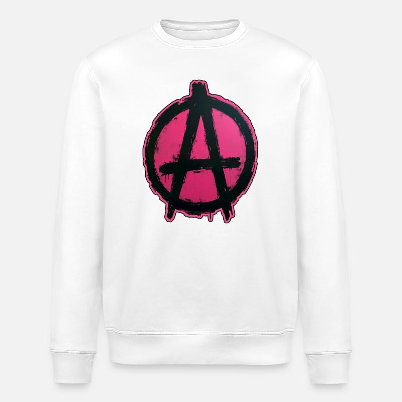Pink Anarchy on Black Circle - Stanley/Stella ROLLER Unisex Organic Sweatshirt - white