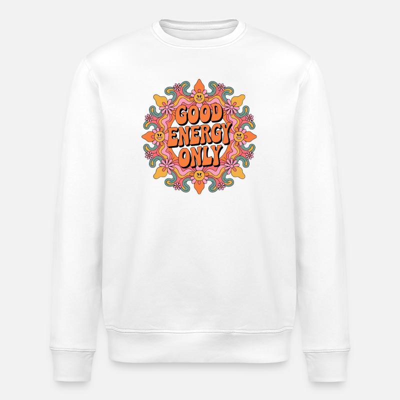 Psychedelic Retro – Good Energy Only - Stanley/Stella Unisex Bio-Sweatshirt ROLLER - Weiß