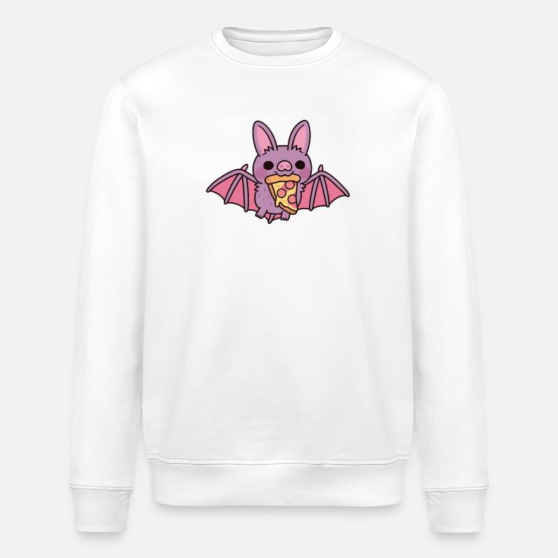 Cute Flying Vampire Bat With Pizza - Stanley/Stella ROLLER Unisex Organic Sweatshirt - white