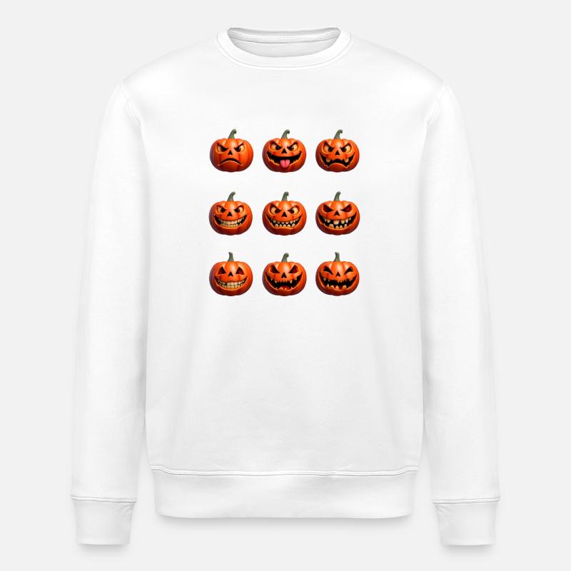 Halloween Pumpkin Faces Pattern - Stanley/Stella ROLLER Unisex Organic Sweatshirt - white