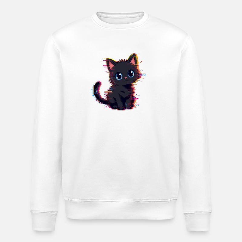 Neon Glitch Noir Chat Mignon - Sweat bio ROLLER Stanley/Stella Unisexe - blanc