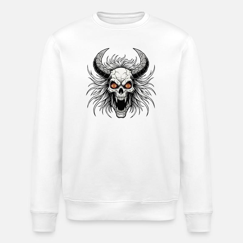 Devil skull with horns - Stanley/Stella ROLLER Unisex Organic Sweatshirt - white
