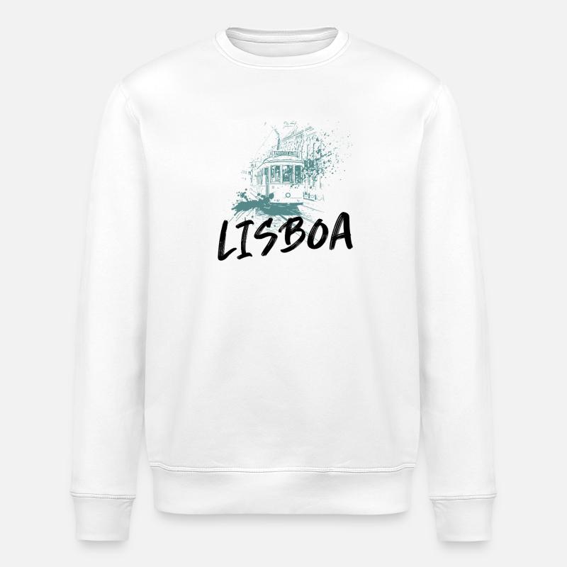 Tramway à Lisbonne illustration bleue - Sweat bio ROLLER Stanley/Stella Unisexe - blanc