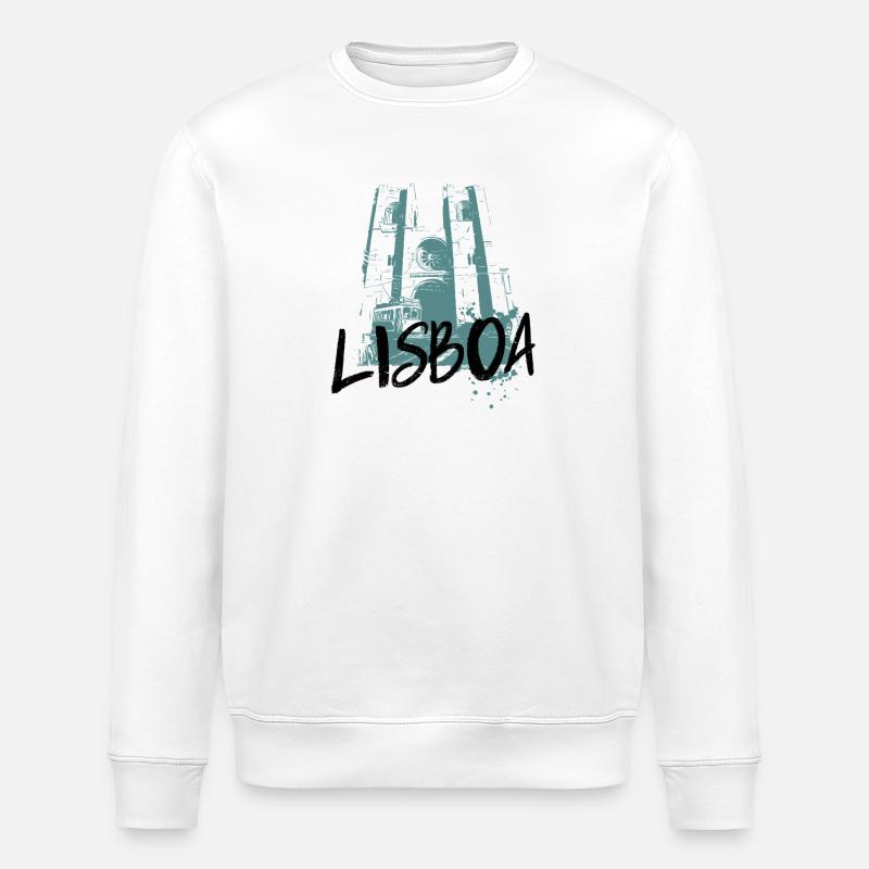 Tramway et cathédrale, Lisbonne illustration bleue - Sweat bio ROLLER Stanley/Stella Unisexe - blanc