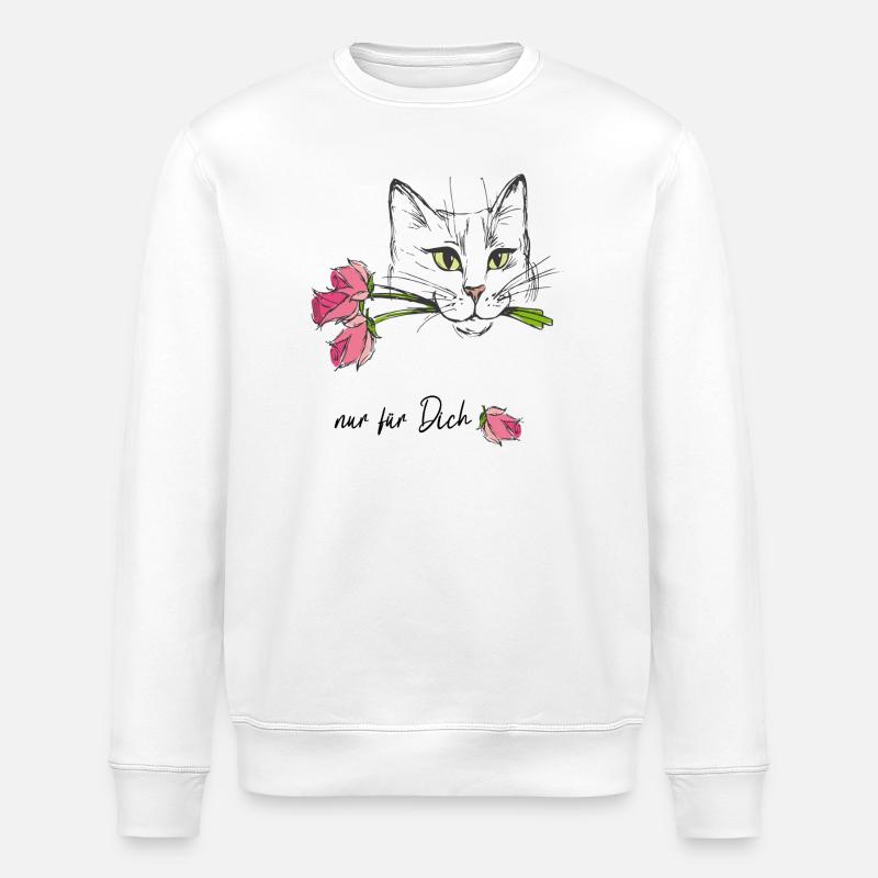 Katze mit Rosen  - Stanley/Stella Unisex Bio-Sweatshirt ROLLER - Weiß