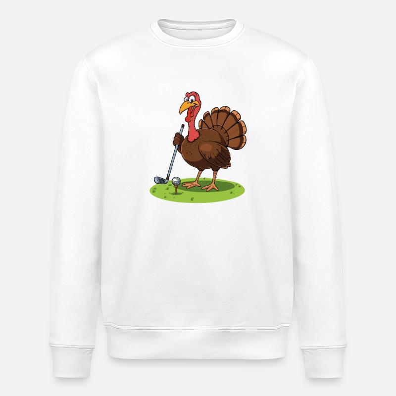 Drôle de dinde jouant au golf - Sweat bio ROLLER Stanley/Stella Unisexe - blanc