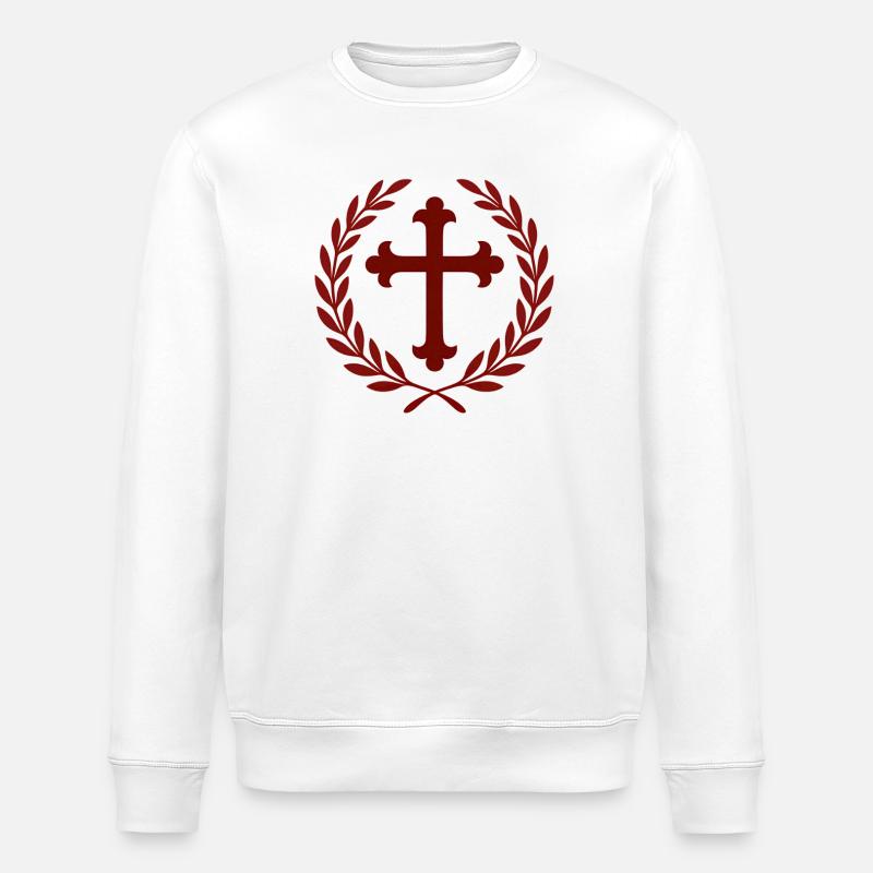 Kreuz im Lorbeerkranz - Stanley/Stella Unisex Bio-Sweatshirt ROLLER - Weiß
