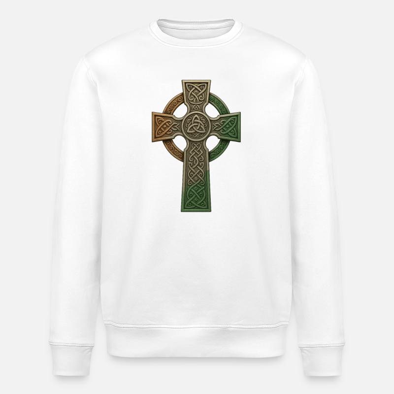 Irish Celtic Cross Knot Pattern - Stanley/Stella ROLLER Unisex Organic Sweatshirt - white