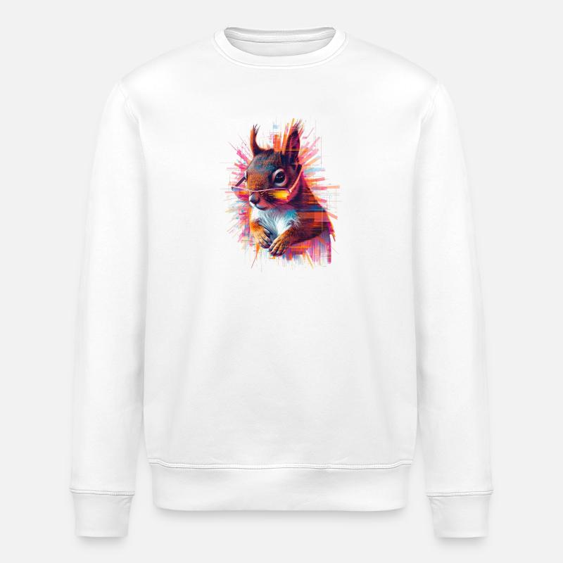 Neon Squirrel with Sunglasses – Glitch Art - Stanley/Stella ROLLER Unisex Organic Sweatshirt - white