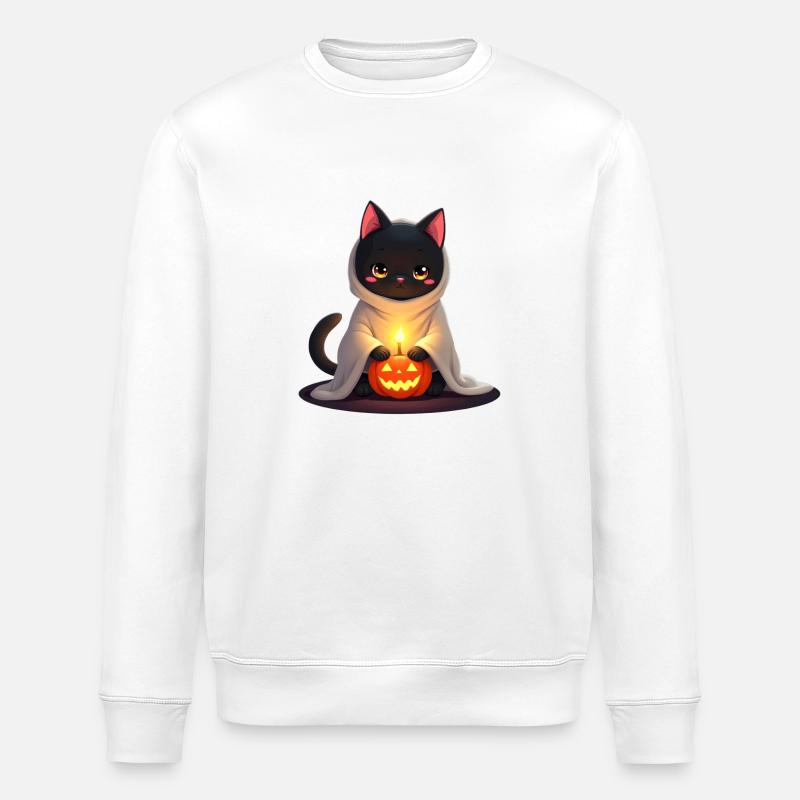 Halloween Cat with Halloween Pumpkin - Stanley/Stella ROLLER Unisex Organic Sweatshirt - white