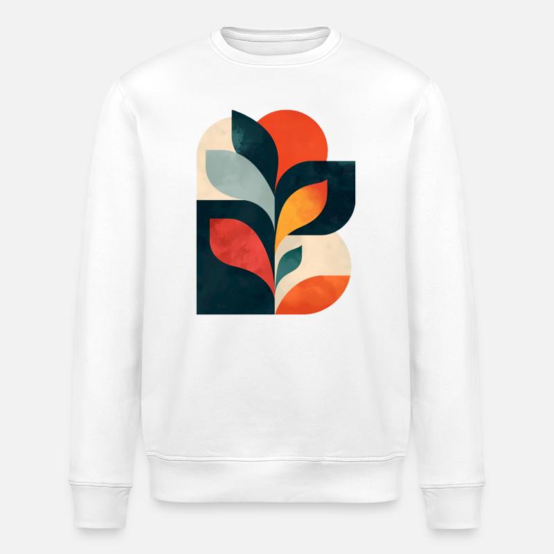 Abstract Botanical Collage - Modern Geometric Art - Stanley/Stella ROLLER Unisex Organic Sweatshirt - white