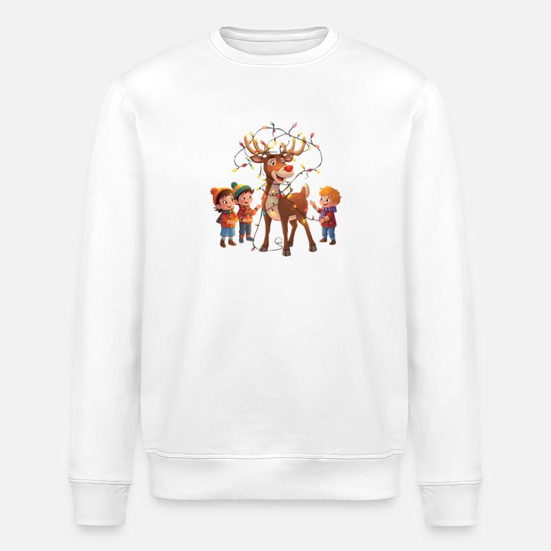 Rentier mit Lichterkette und Kindern - Stanley/Stella Unisex Bio-Sweatshirt ROLLER - Weiß