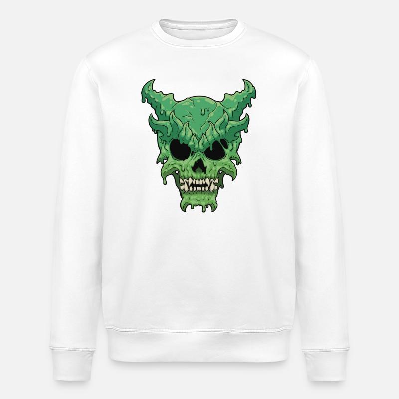 Crâne démon vert dégoulinant - Sweat bio ROLLER Stanley/Stella Unisexe - blanc