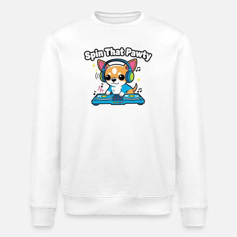 Spin That Pawty DJ Pup - Stanley/Stella ROLLER Unisex Organic Sweatshirt - white
