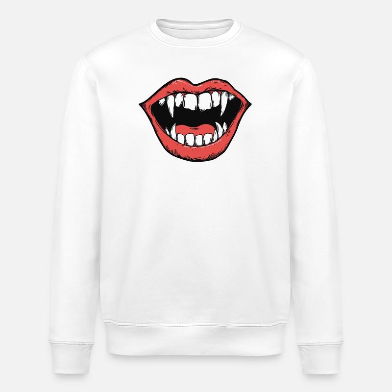 vampire mouth, sharp teeth, bite - Stanley/Stella ROLLER Unisex Organic Sweatshirt - white