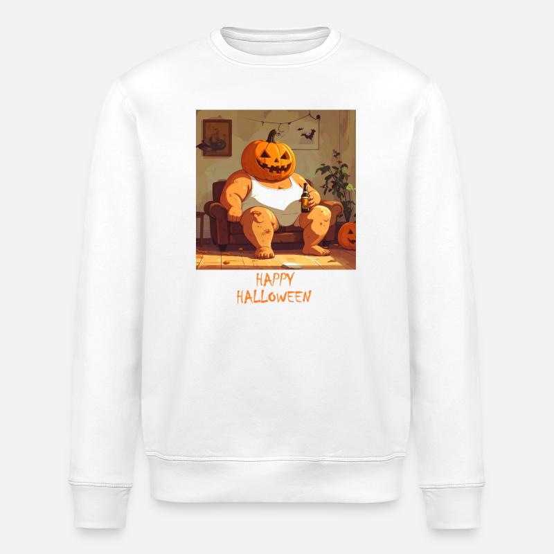 Halloween, Pumpkin, Beer, Pumpkin Head - Stanley/Stella ROLLER Unisex Organic Sweatshirt - white