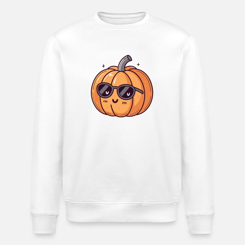 Lächelnder Kürbis in Gläsern - Stanley/Stella Unisex Bio-Sweatshirt ROLLER - Weiß